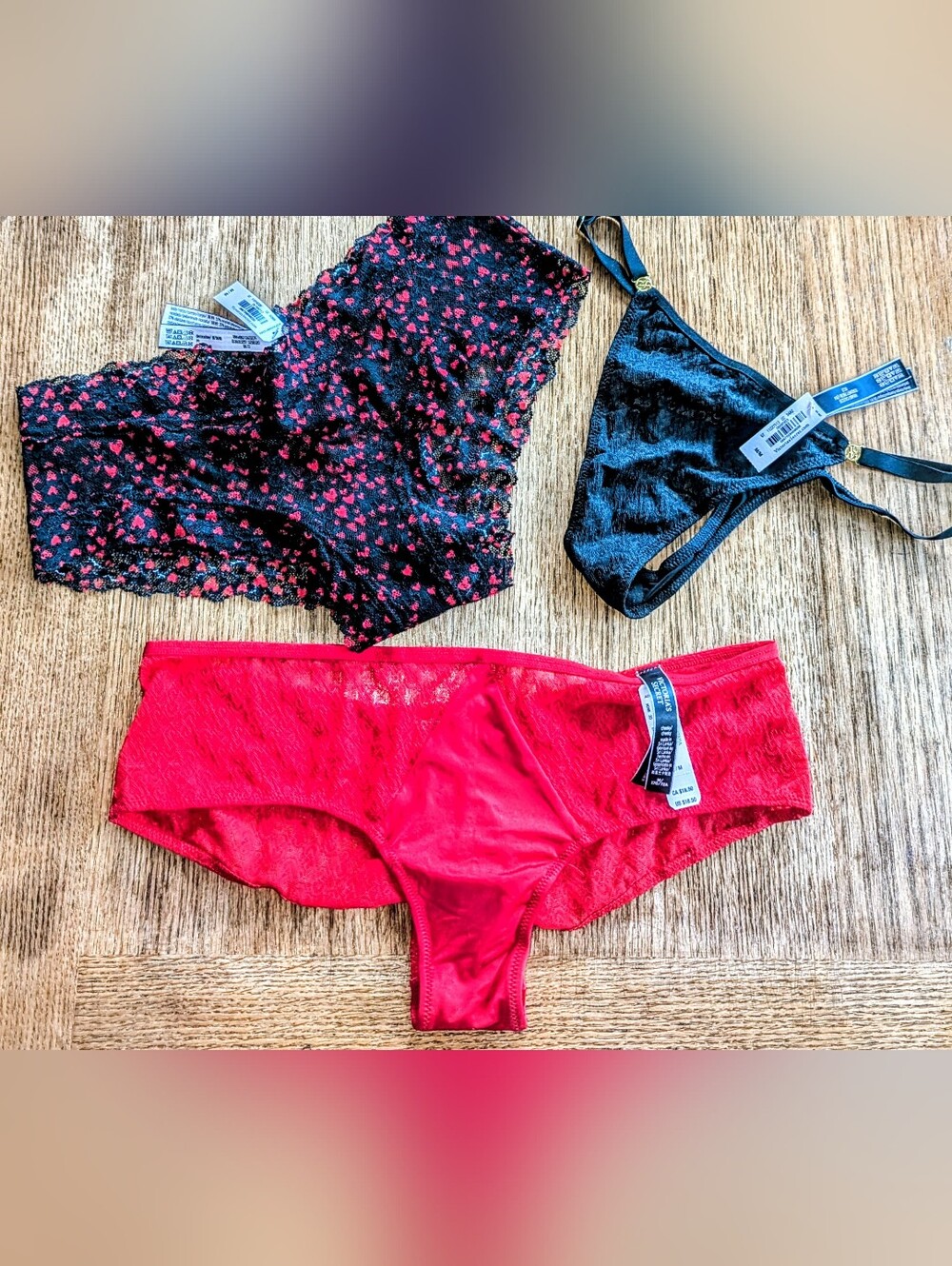 Victoria's Secret Red & Black Lace Panty Set